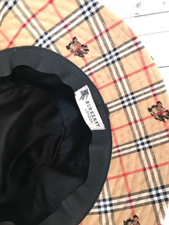 Burberry Tan Plaid Bucket Hat with Black TB Monogram - Picture 4 of 4